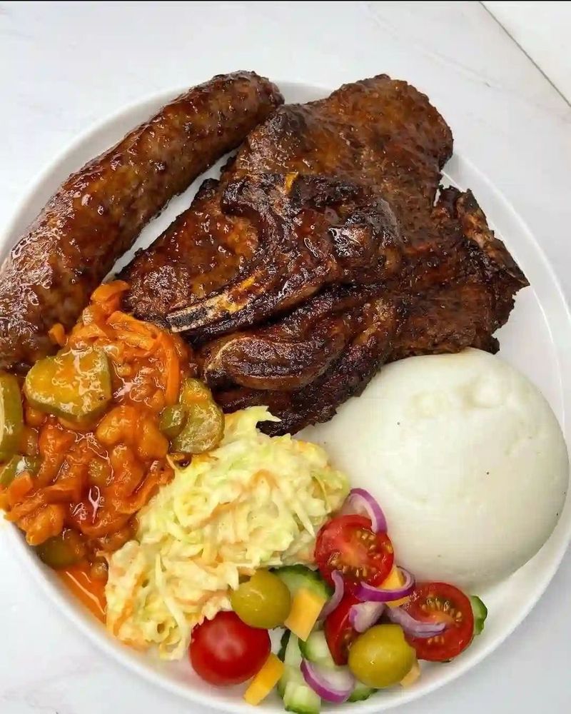 Braai ribs with pap and chakalaka